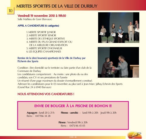 Gazette Octobre 2010 - Site officiel du Centre Omnisports de Durbuy