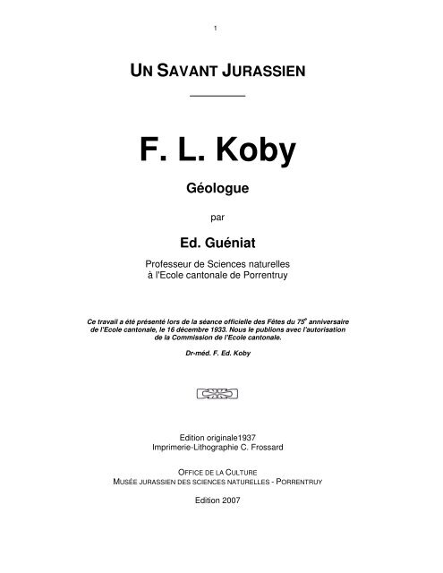 Frédéric-Louis Koby géologue - République et Canton du Jura