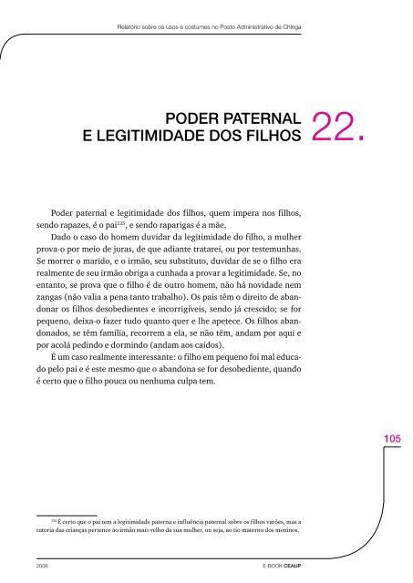 relatório sobre os usos e costumes no posto administrativo de chinga