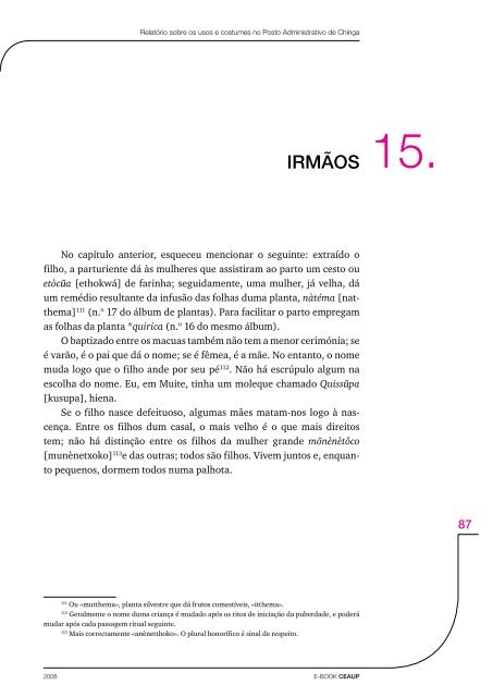 relatório sobre os usos e costumes no posto administrativo de chinga