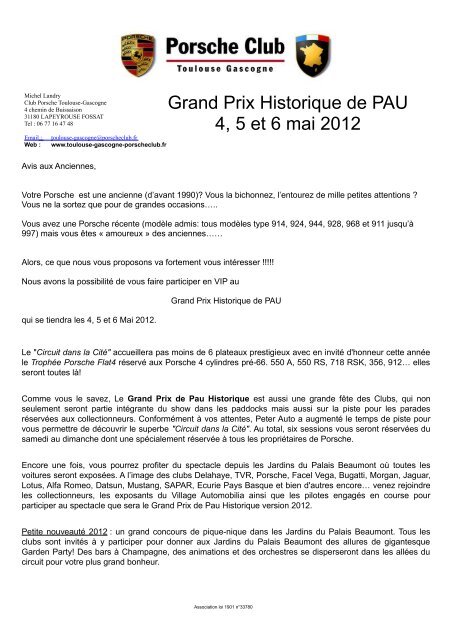 Grand Prix Historique de PAU 4, 5 et 6 mai 2012 - Porsche Club CMS