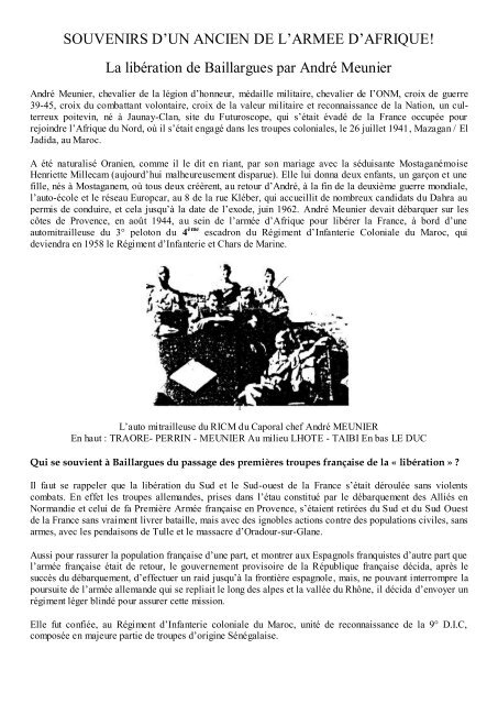 La libération de Baillargues par André Meunier - atdm34.net