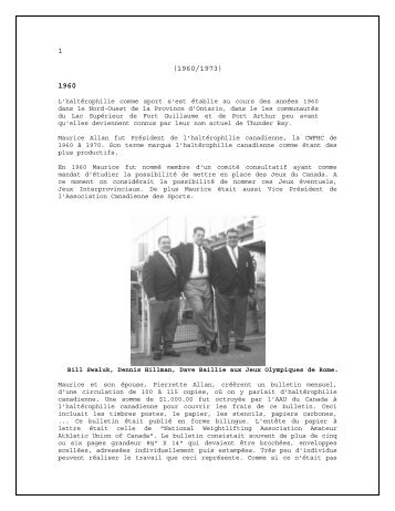 1960 - 1973 - Fédération d'Haltérophilie du Québec