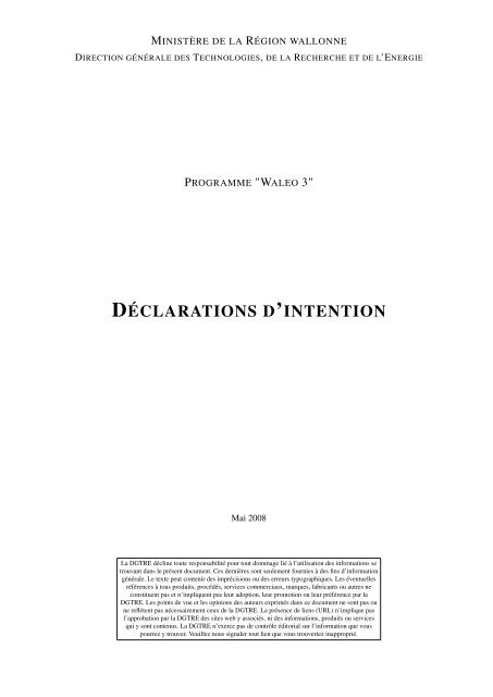 Waleo 3 : Déclarations d'intention (PDF) - Recherche et Technologie