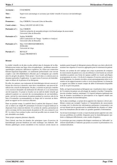 Waleo 3 : Déclarations d'intention (PDF) - Recherche et Technologie