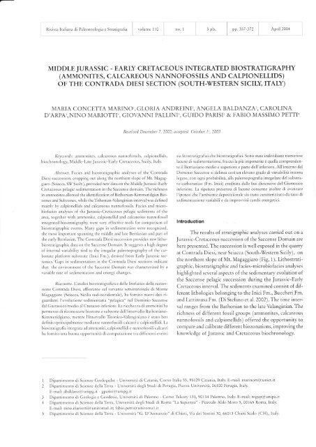 ammonites, calcareous nannofossils and calpionellids