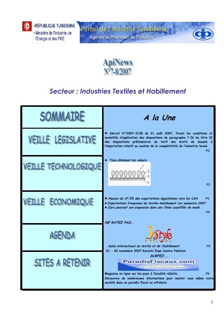 Secteur : Industries Textiles et Habillement A la Une - Tunisie industrie