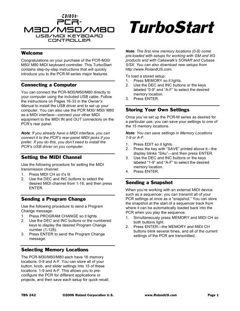 Edirol Pcr M30 M50 M80 Turbostart Roland