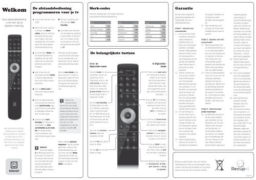Gebruikersgids afstandsbediening digitale televisie (zwart)