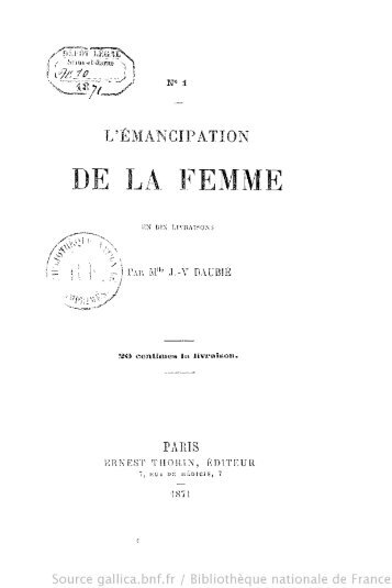 Daubié, Julie-Victoire. L'Émancipation de la femme en dix livraisons ...