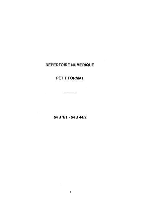 REPERTOIRE NUMERIQUE PETIT FORMAT 54 J 1/1 - 54 J 44/2