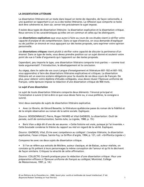 La Dissertation Litteraire Cheneliere Education