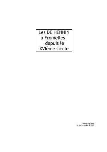 Les DE HENNIN à Fromelles depuis le XVIème siècle - GenNPdC