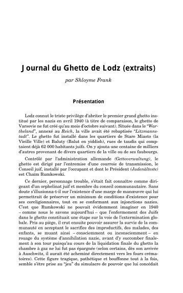 Journal du Ghetto de Lodz (extraits)