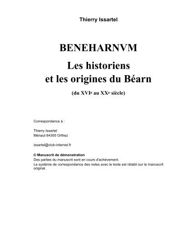 BENEHARNVM Les historiens et les origines du Béarn - Service ...