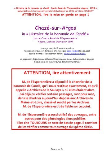 Chazé-sur-Argos - histoire du Haut-Anjou