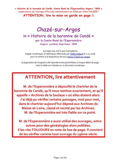 Chazé-sur-Argos - histoire du Haut-Anjou