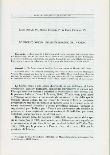 Bonato L., Fioretto M. & Pegoraro F., 1997 - Lo Storno roseo ...