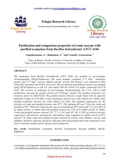 Purification and comparison properties of crude enzyme with ...