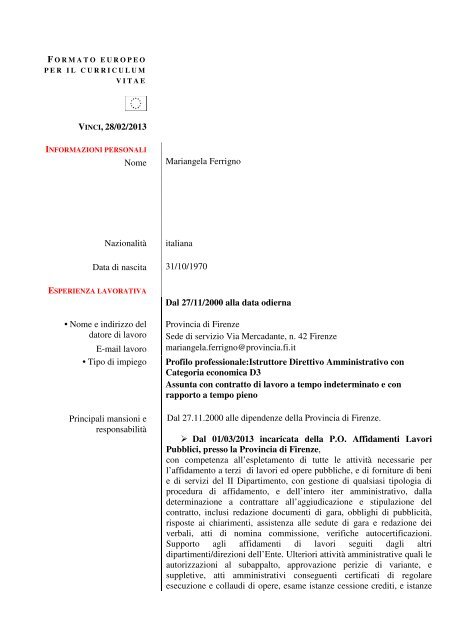 Ferrigno Mariangela - Provincia di Firenze
