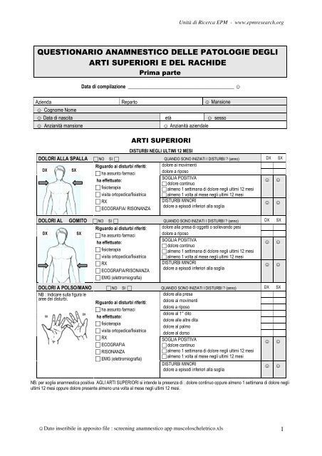 Questionario rachide - arti superiori - Sabbatiniconsulting.com