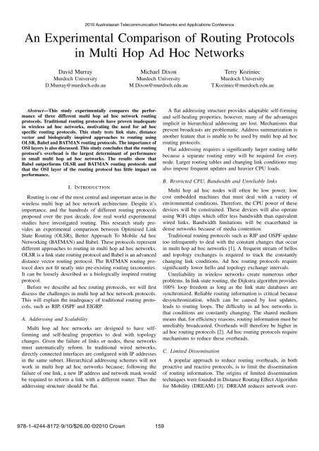 An Experimental Comparison of Routing Protocols - Murdoch ...