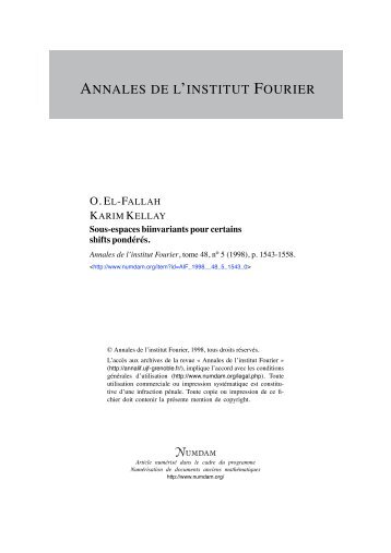 annales de l'institut fourier - Institut de Mathématiques de Bordeaux