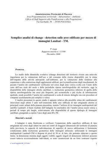 Amministrazione Provinciale di Piacenza - Servizio Tutela Ambientale