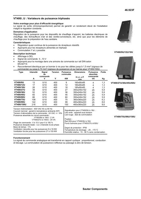 46.923F Sauter Components VT400/..U : Variateurs de puissance ...