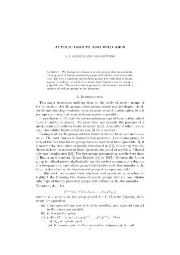 Acyclic groups and wild arcs - Department of Mathematics