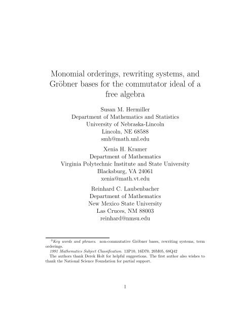 Monomial orderings, rewriting systems, and Gröbner bases for the ...