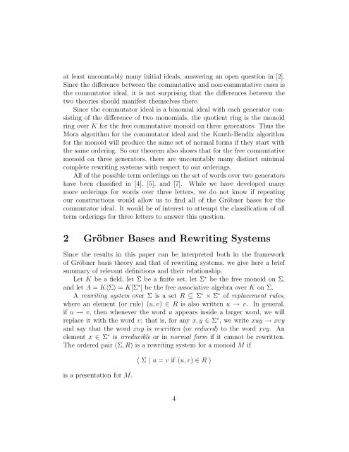 Monomial orderings, rewriting systems, and Gröbner bases for the ...