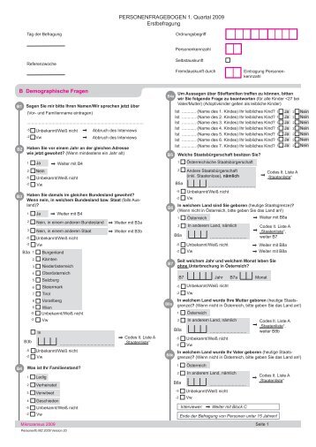 B Demographische Fragen PERSONENFRAGEBOGEN 1 ... - CIRCA