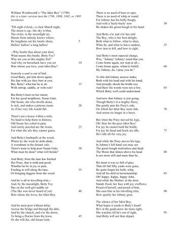 William Wordsworth's “The Idiot Boy” (1798) this is a later version ...
