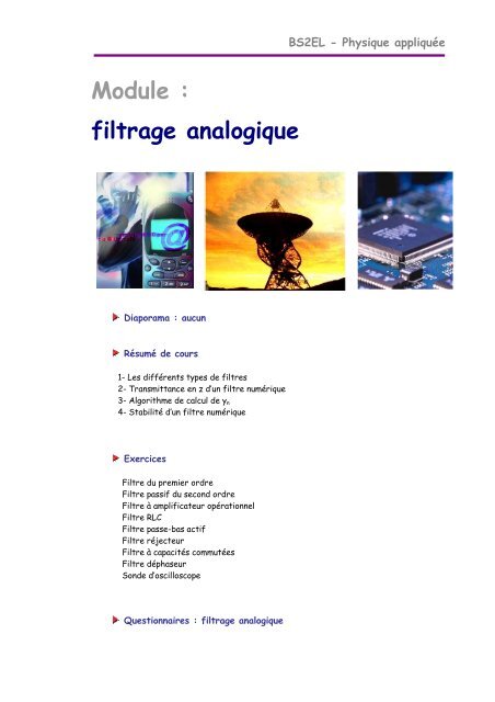 Filtres Analogiques, PDF, Filtre (électronique)