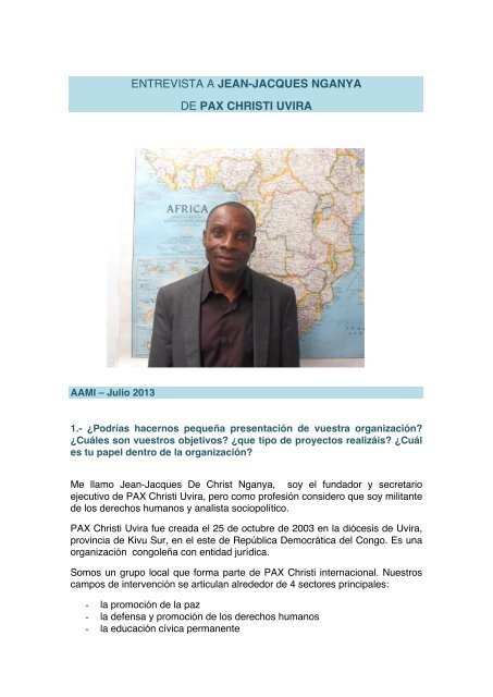 ENTREVISTA A JEAN-JACQUES NGANYA DE PAX CHRISTI UVIRA