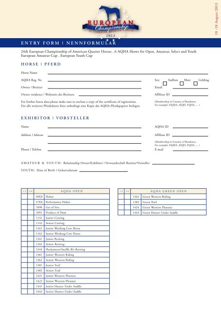 entry form | nennformular