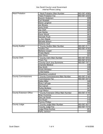 VZ County Phone Extension List - Tom Green County Government
