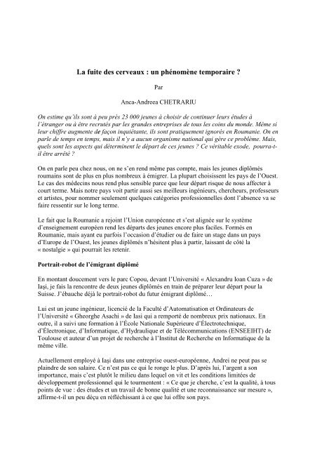 La fuite des cerveaux : un phénomène temporaire ? - Organisation ...