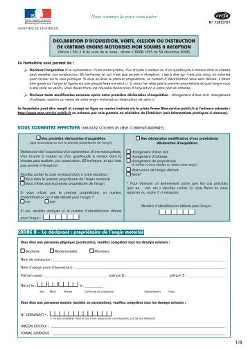 Formulaire - Cerfa n° 13853*01 - Formulaires en ligne