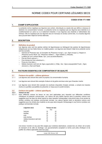 norme codex pour certains lgumes secs - CODEX Alimentarius