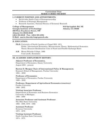 Curriculum Vitae MARIE CURRIE THURSBY I. CURRENT ...