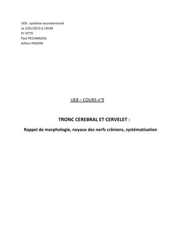 TRONC CEREBRAL ET CERVELET : - Cours L3 Bichat 2012-2013