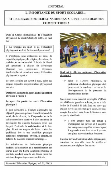 editorial l'importance du sport scolaire ... et le regard de certains ...