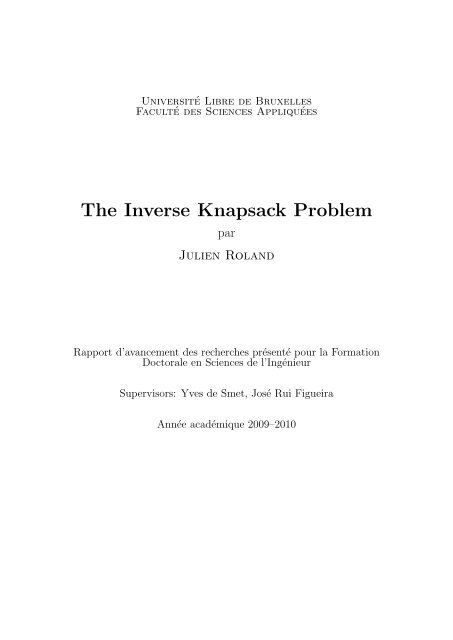 The Inverse Knapsack Problem - CoDE