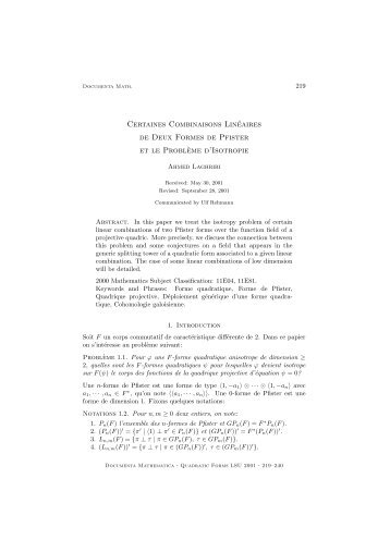 Certaines Combinaisons Linéaires de Deux Formes de Pfister et le ...