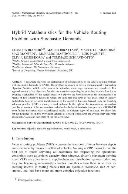 Hybrid Metaheuristics for the Vehicle Routing Problem with ...