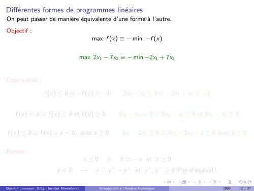 programmation lineaire - Montefiore