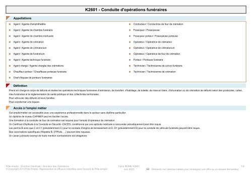 Fiche Rome - K2601 - ANPE.FR, un service Pôle emploi