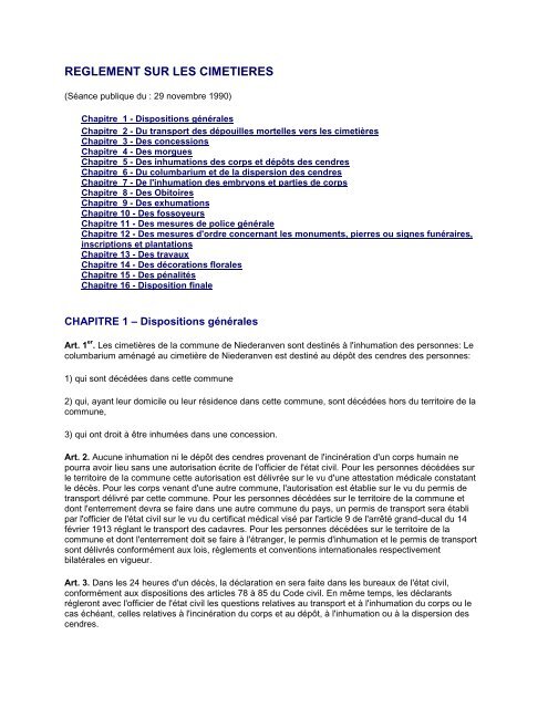 Règlement sur les cimetières - Niederanven